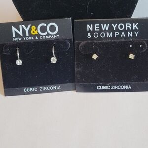 🌟NY & Co Cubic Zirconia Stud / Dangle Earrings Set NEW Set Of 2